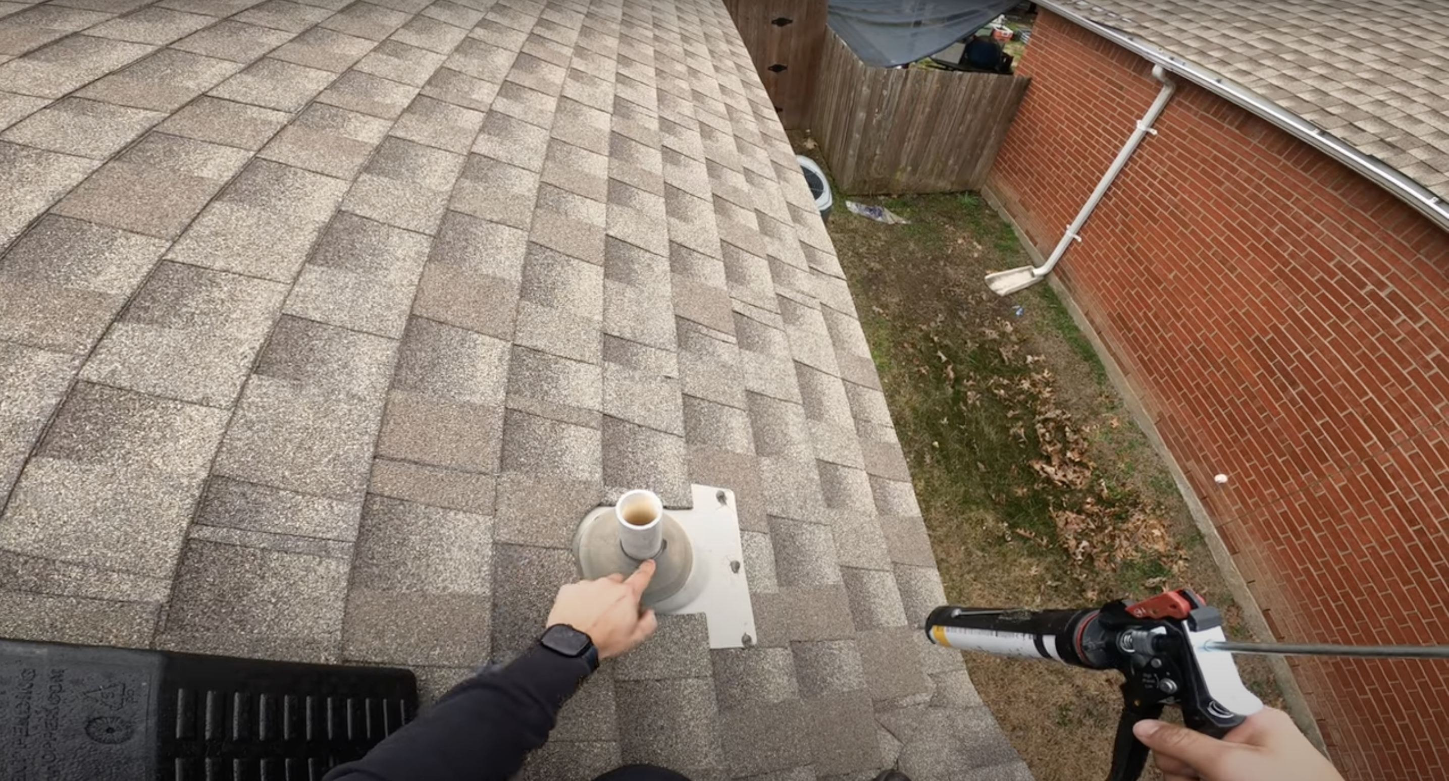 David pointing to vent with some gaping that could lead to water entering